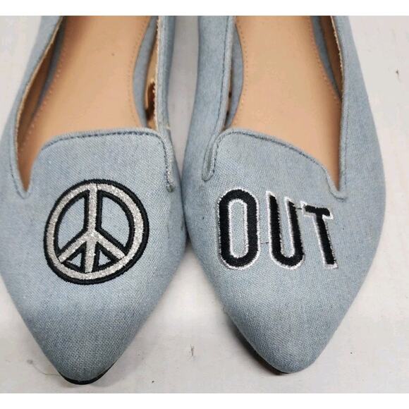 Peace Sign + Out Women's Flats Size 9 Slip Ons Low Heel Slides Hippie Hobo - Picture 2 of 10